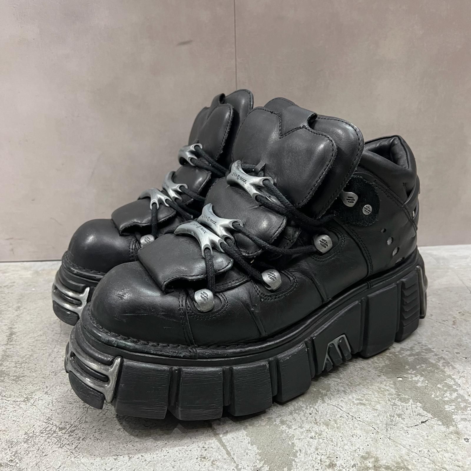 NEW ROCK 厚底ブラックレザーシューズ NEW ROCK 厚底 ロゴ レザー シューズ レザーシューズ ニューロック M