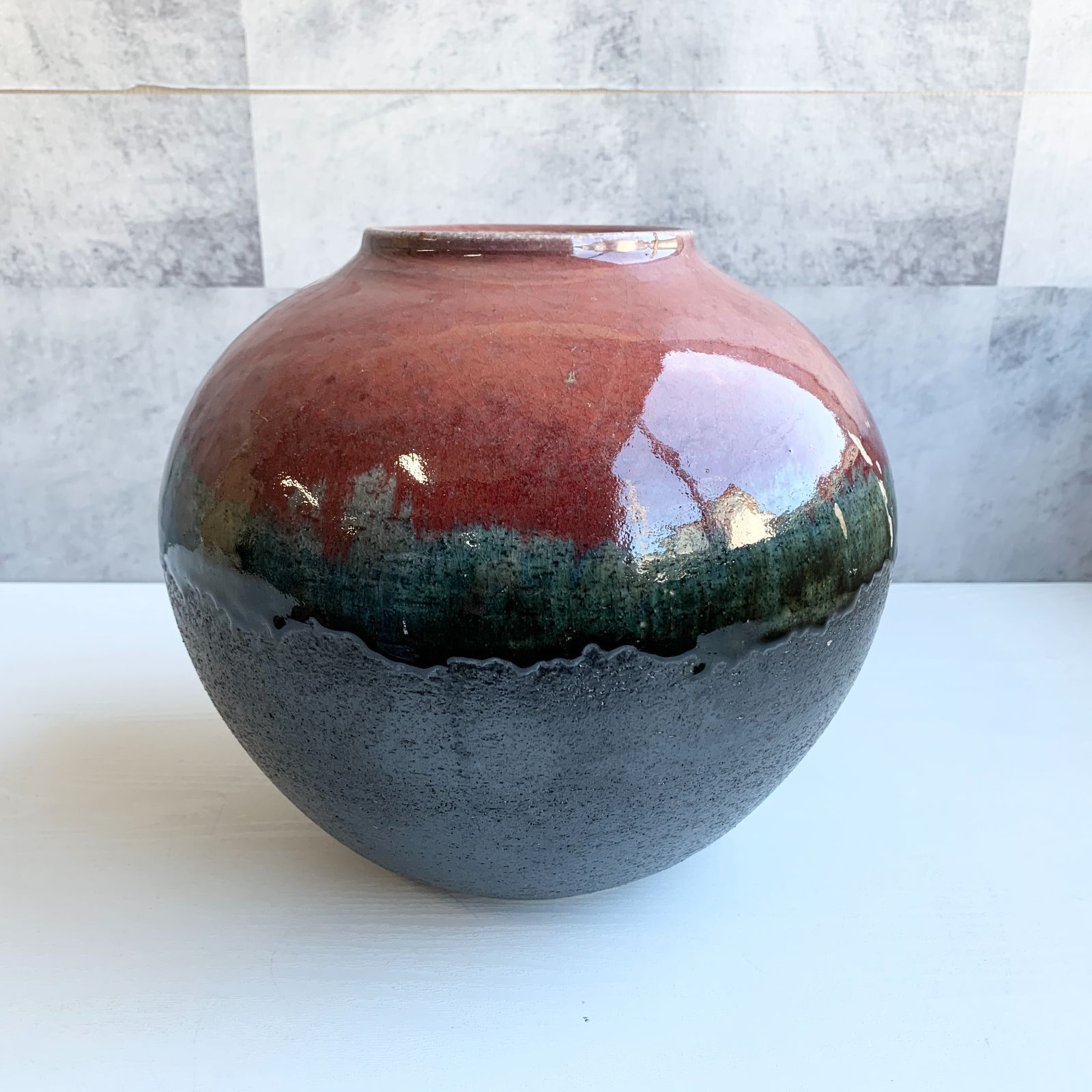 信楽焼 壺 花瓶 陶器 朱色 緑 しがらき焼き 信楽焼 陶器 花瓶 陶器製