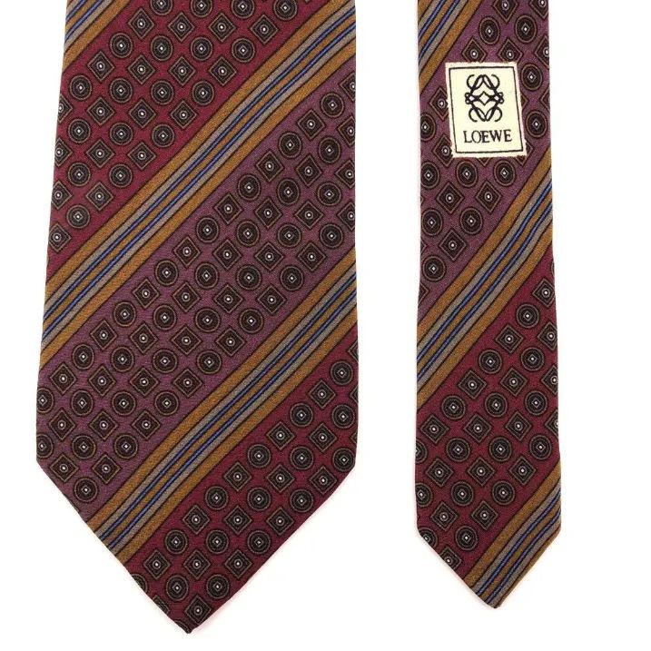 美品】LOEWE ロエベ ネクタイ ストライプ 小紋柄 ボルドー パープル