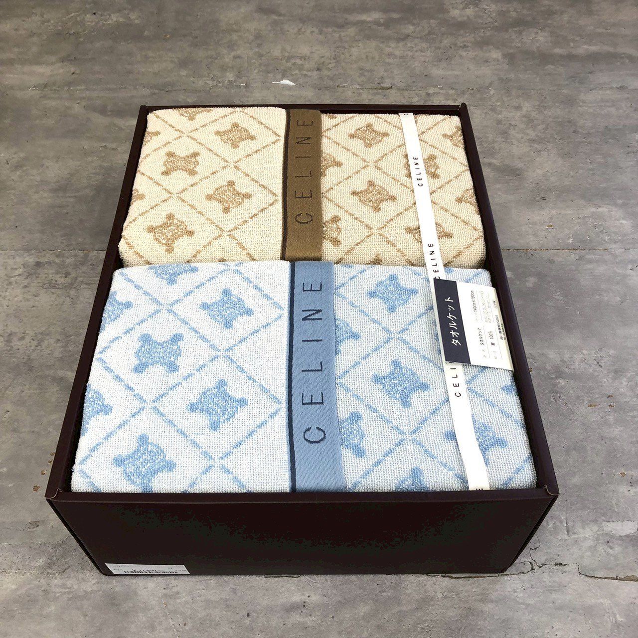 未使用保管品 CELINE CL2510(2P) タオルケット ベージュ ブルー
