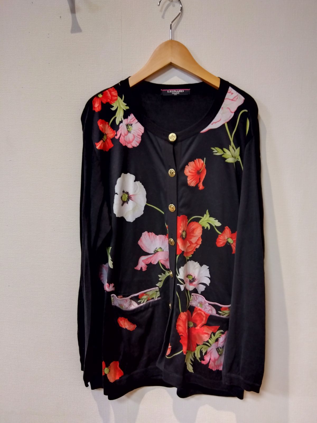 M20 LEONARD レオナール トップス カーディガン 黒系 柄 綿100％ M