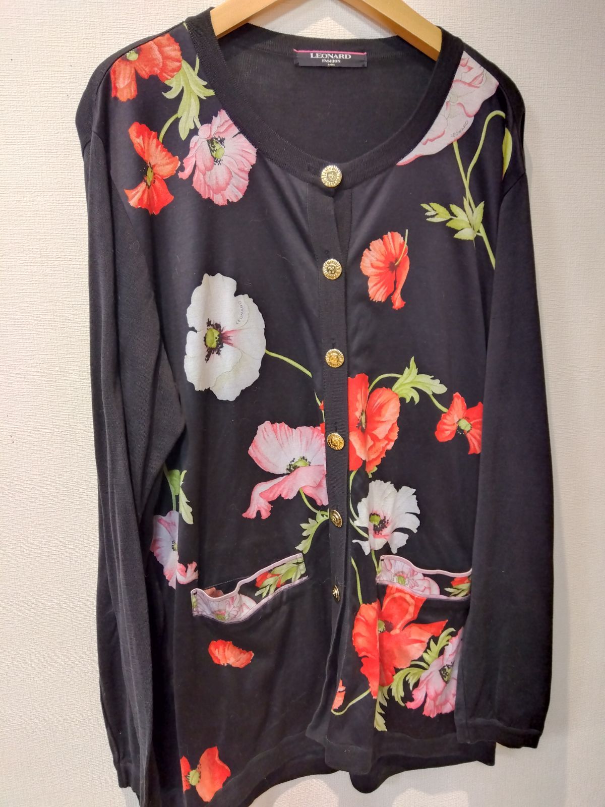 M20 LEONARD レオナール トップス カーディガン 黒系 柄 綿100％ M