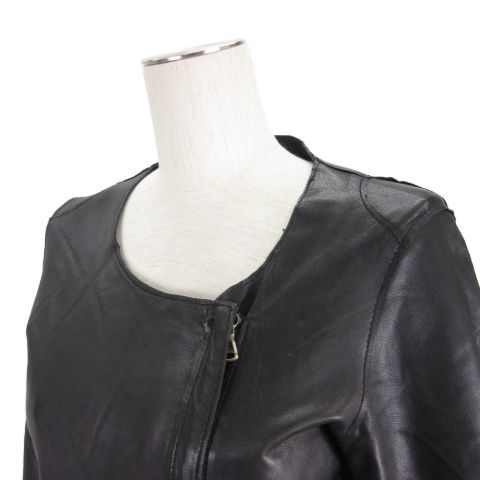 シップス SHIPS ラムレザー ノーカラー ライダース ジャケット 36