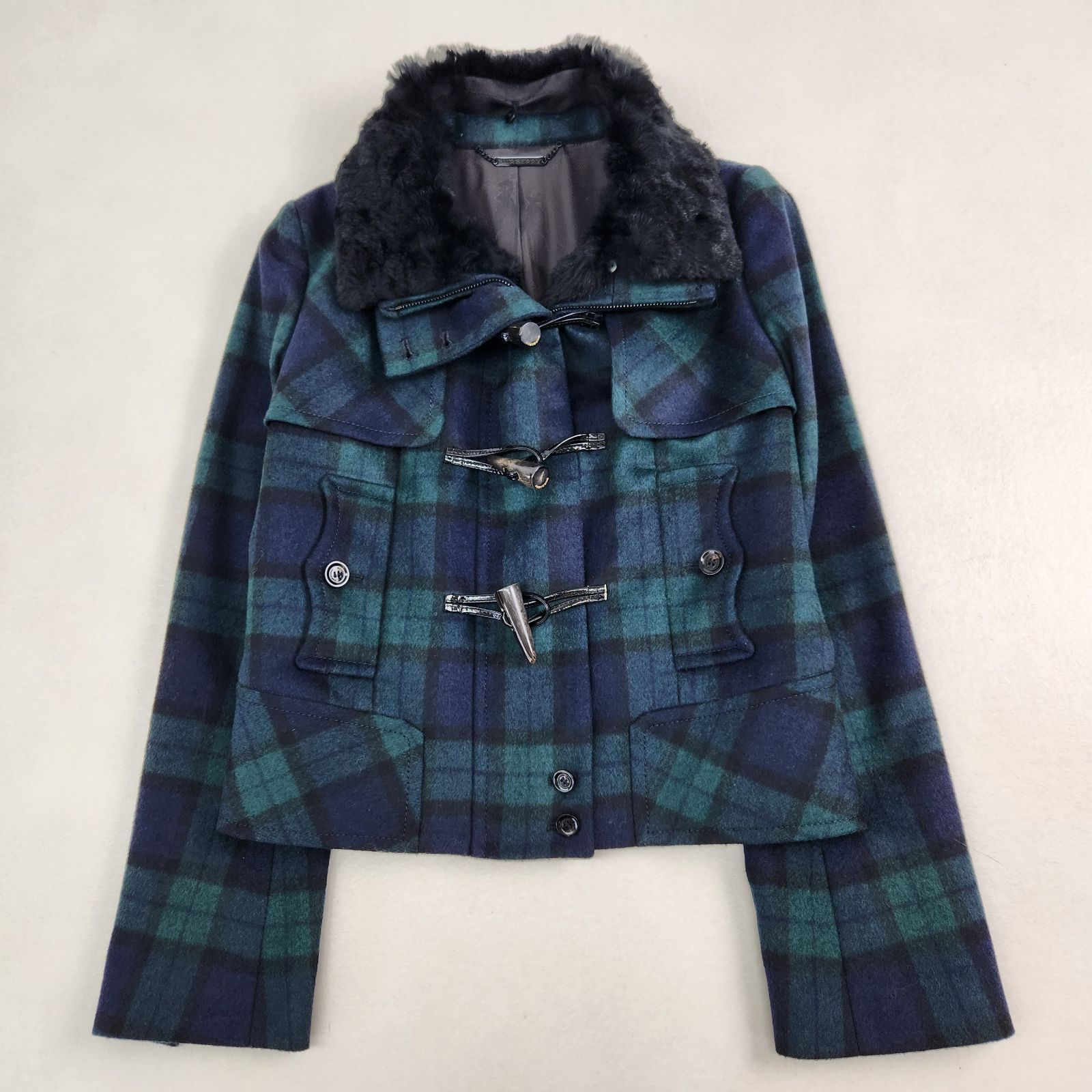 美品 BURBERRY ダッフルコート ノバチェック ファー 2way クロップド丈