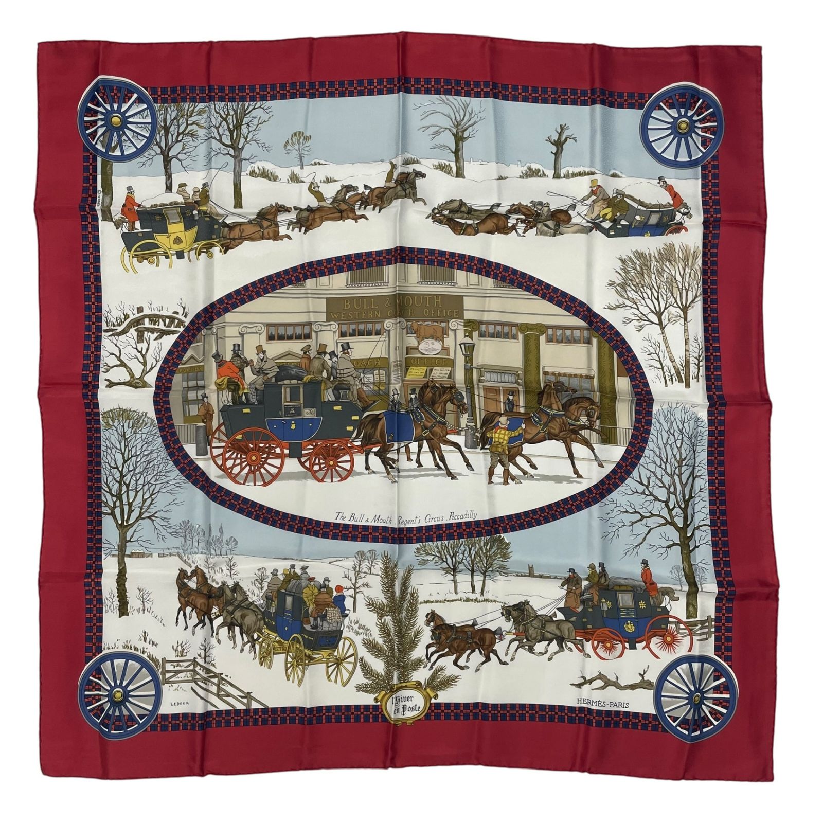 新品同様 HERMES エルメス スカーフ シルク カレ90 LHIVER EN POSTE 冬
