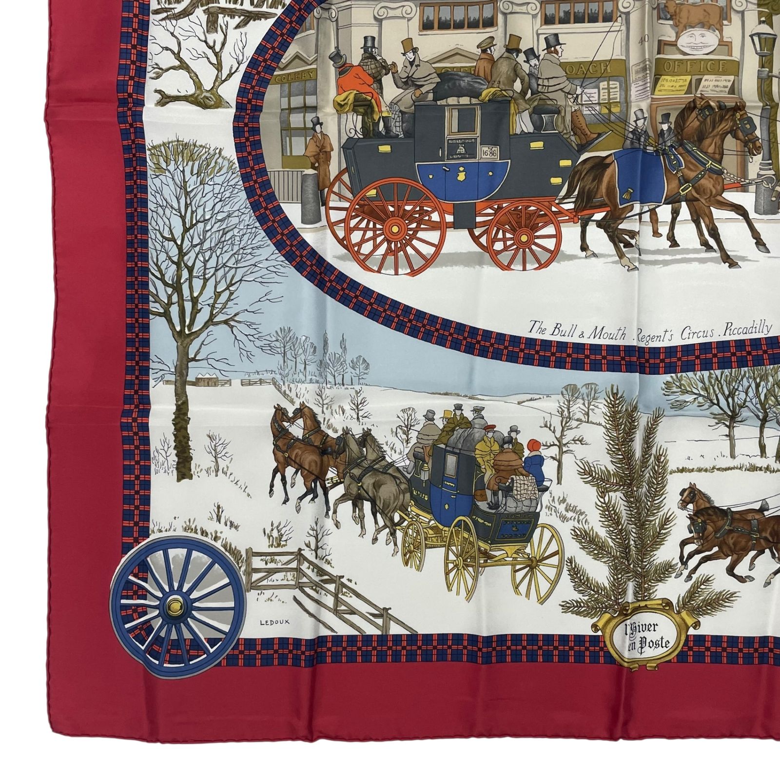 新品同様 HERMES エルメス スカーフ シルク カレ90 LHIVER EN POSTE 冬