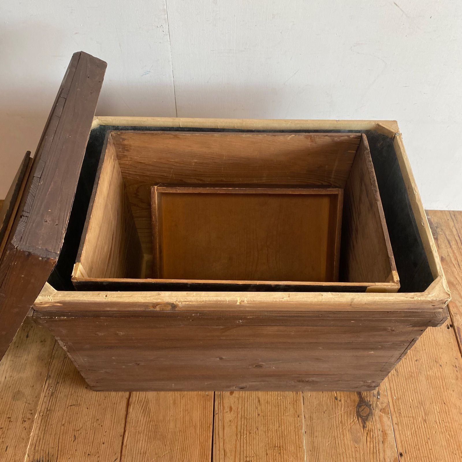 antique 古道具☆レトロ 木製茶道具箱☆匿名配送 3点セット アンティーク 木箱 お茶箱 ボックス ケース コンテナ 道具箱