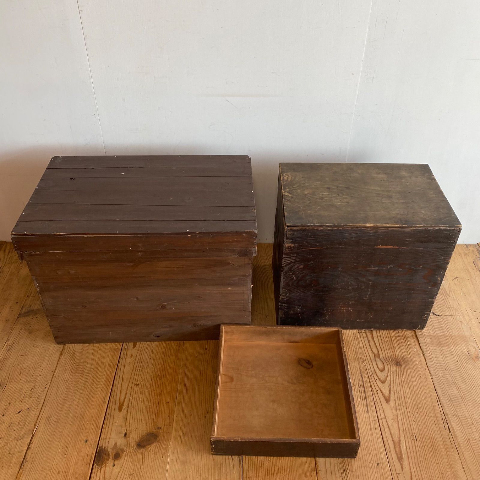 3点セット アンティーク 木箱 お茶箱 ボックス ケース コンテナ 道具箱