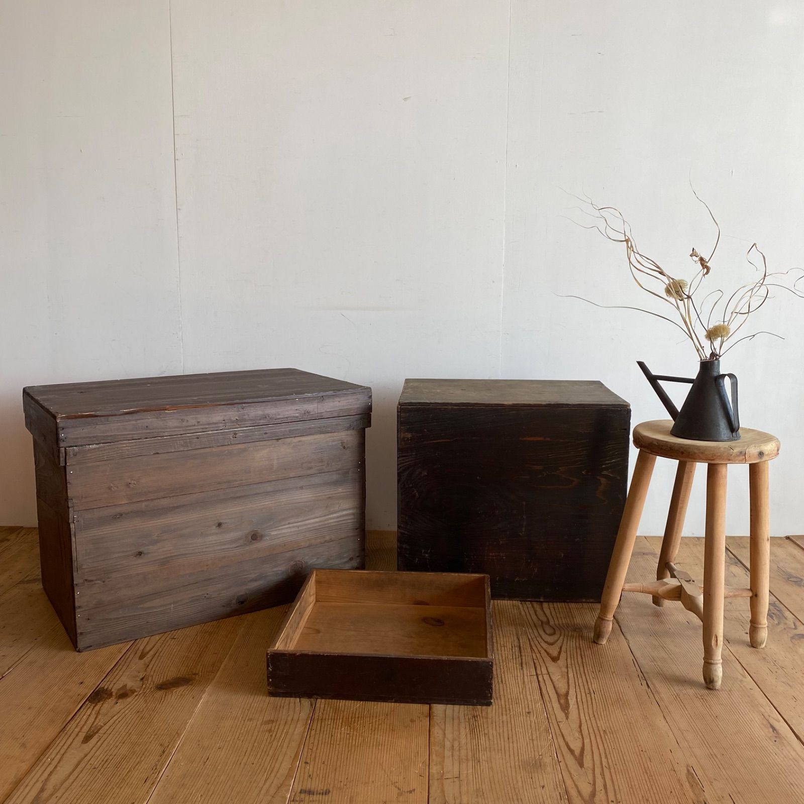 3点セット アンティーク 木箱 お茶箱 ボックス ケース コンテナ 道具箱