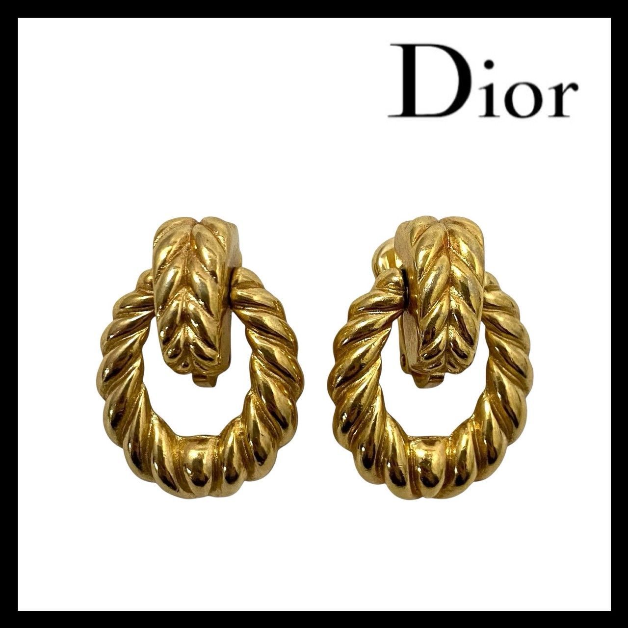 U【Dior】イヤリング ゴールド/金 カラー サークル ツイスト 