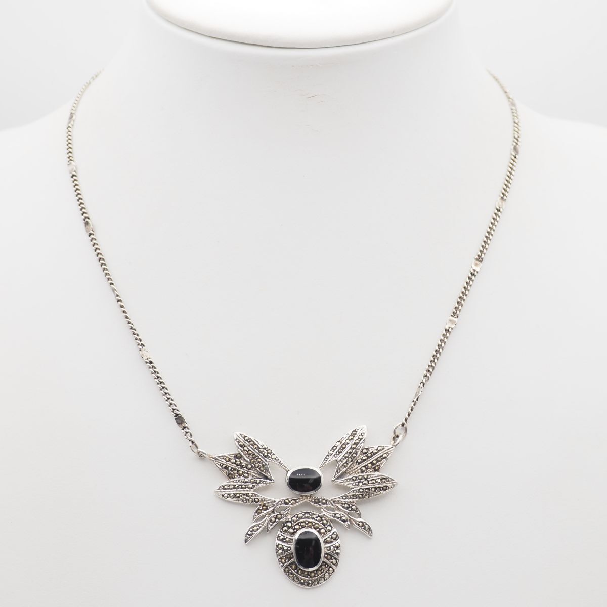 Q825 オニキス マーカサイト マルカジット 925刻印 ネックレス