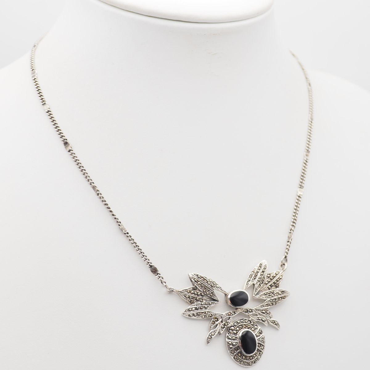 Q825 オニキス マーカサイト マルカジット 925刻印 ネックレス