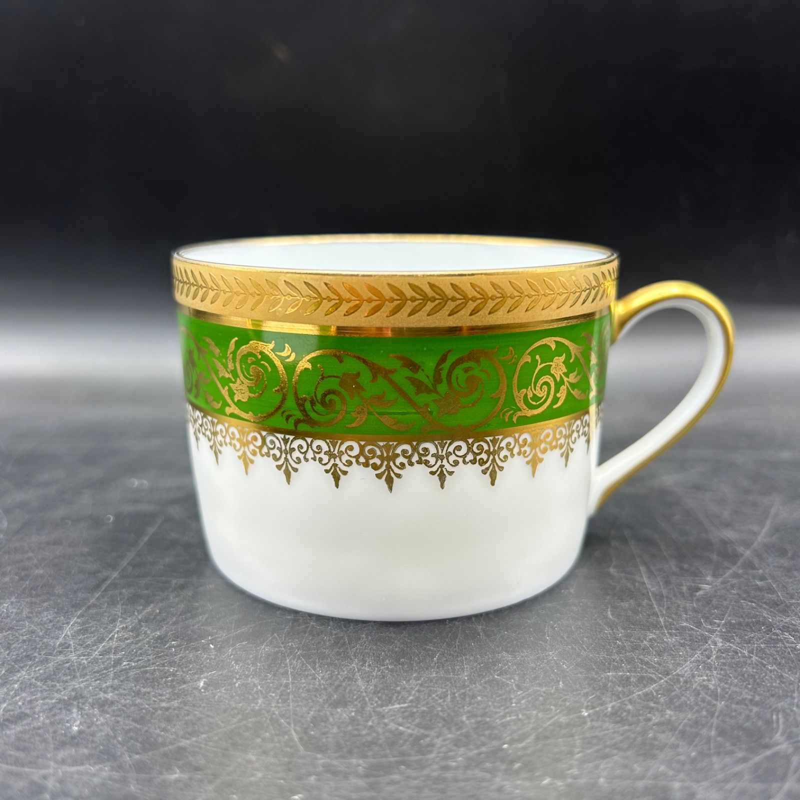 □＊フランス リモージュ デミタス カップ&ソーサー 金彩 濃緑