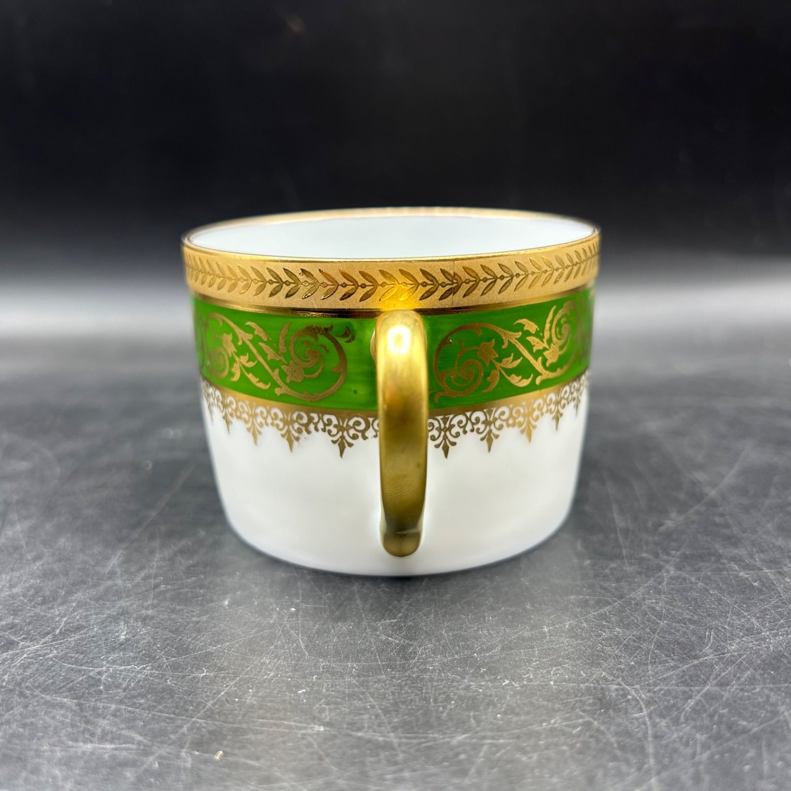 □＊フランス リモージュ デミタス カップ&ソーサー 金彩 濃緑