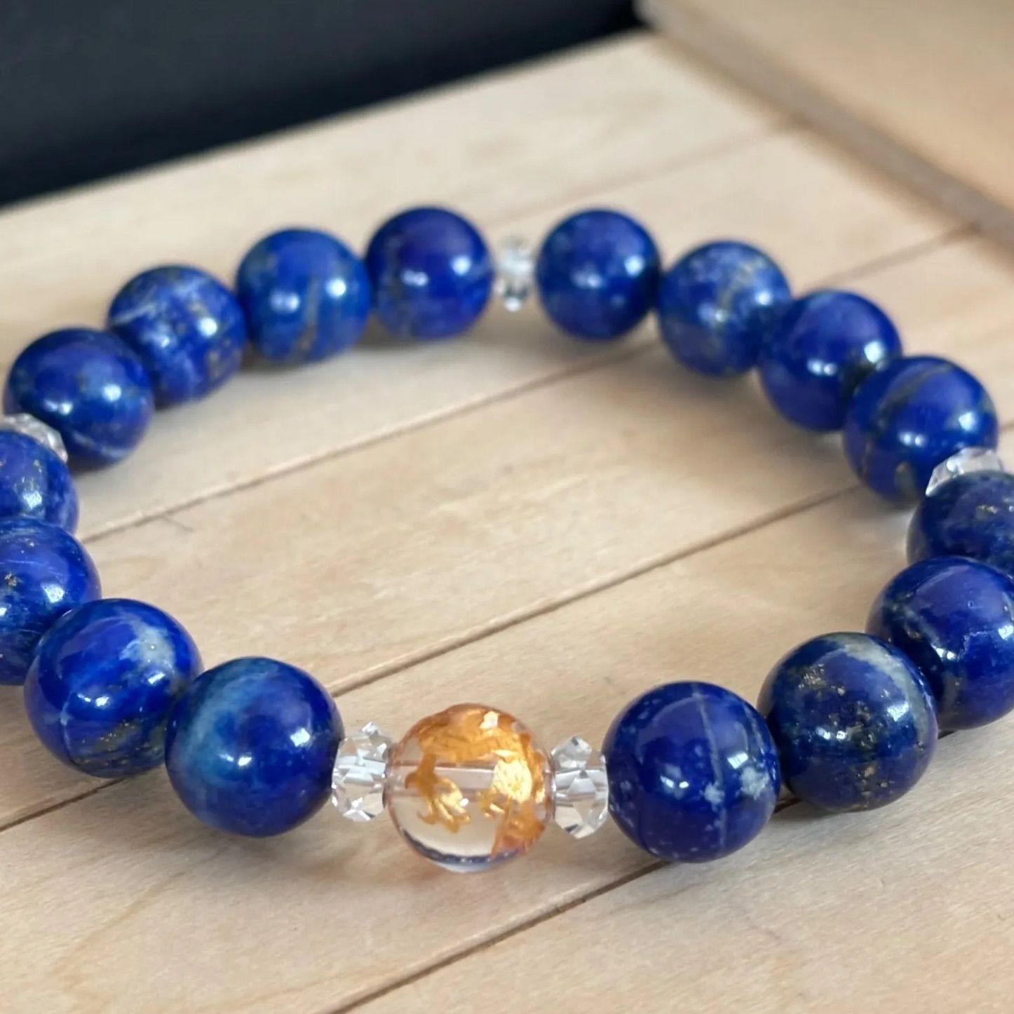 No937】天然石ブレスレット 水晶(金箔青龍) ラピスラズリ - メルカリ