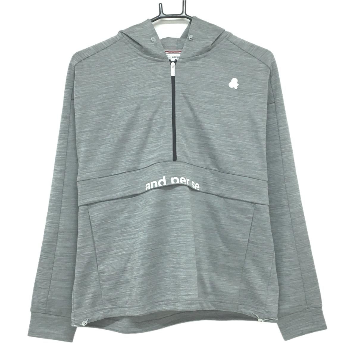 超美品】アンパスィ フード付きトレーナー 杢グレー×白 レディース L