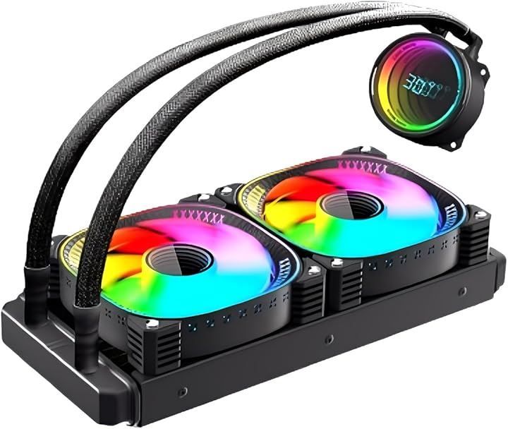 Small Lab COOLMOON Simple Water Cooled Cooler with Temperature Display - Infinity Mirror CPU Cooler LED ARGB 5v 3pin LGA1700/1200/115X AMD: AM5/AM4 Socket Compatible with 4 Pin PWM Fan Control