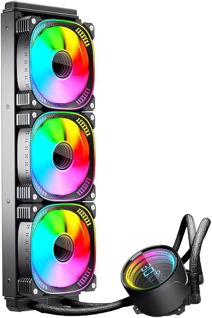 Small Lab COOLMOON Simple Water Cooled Cooler with Temperature Display - Infinity Mirror CPU Cooler LED ARGB 5v 3pin LGA1700/1200/115X AMD: AM5/AM4 Socket Compatible with 4 Pin PWM Fan Control