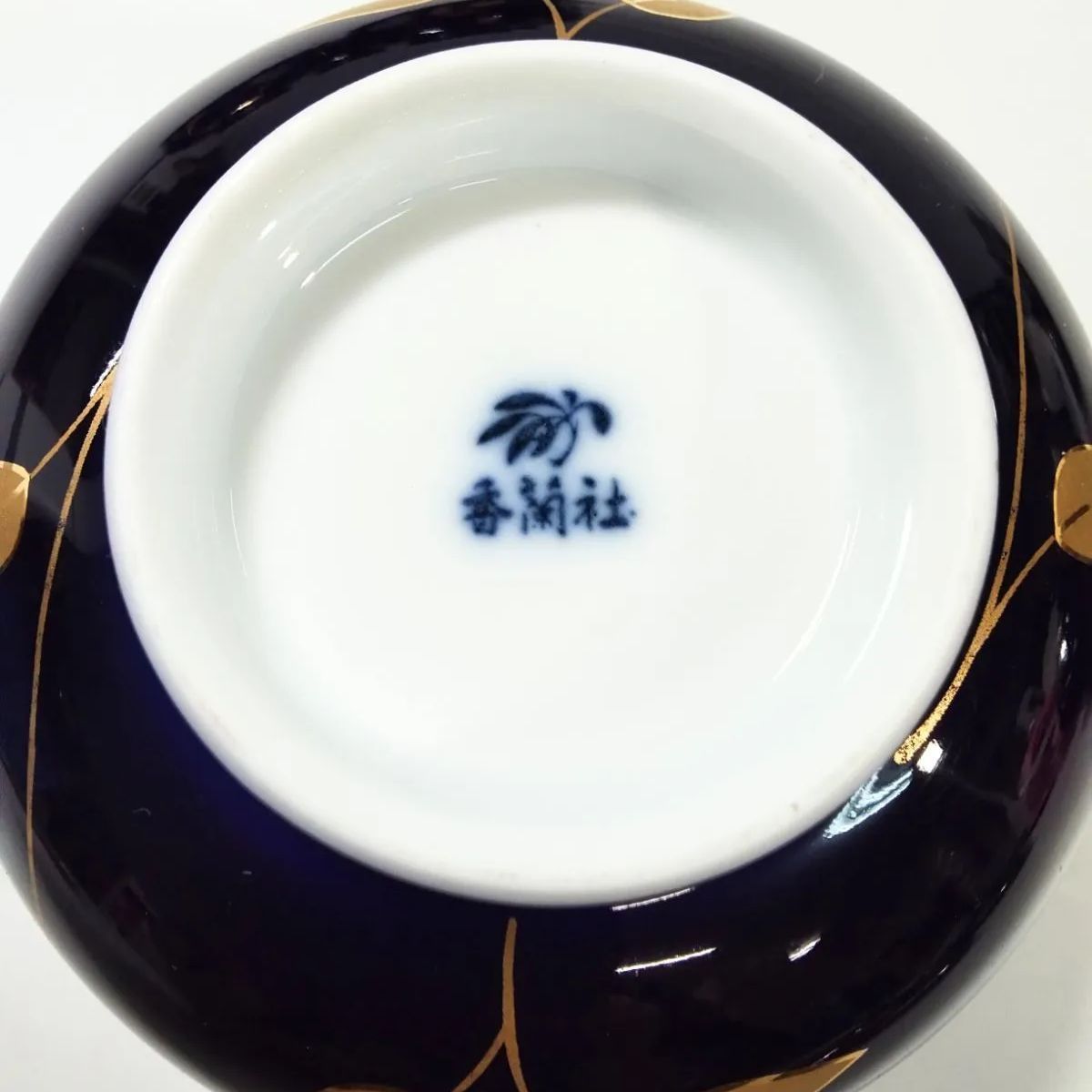 香蘭社 瑠璃 金彩色薔薇文 急須1個 蓋付湯呑み5客 茶器 《NO 01195