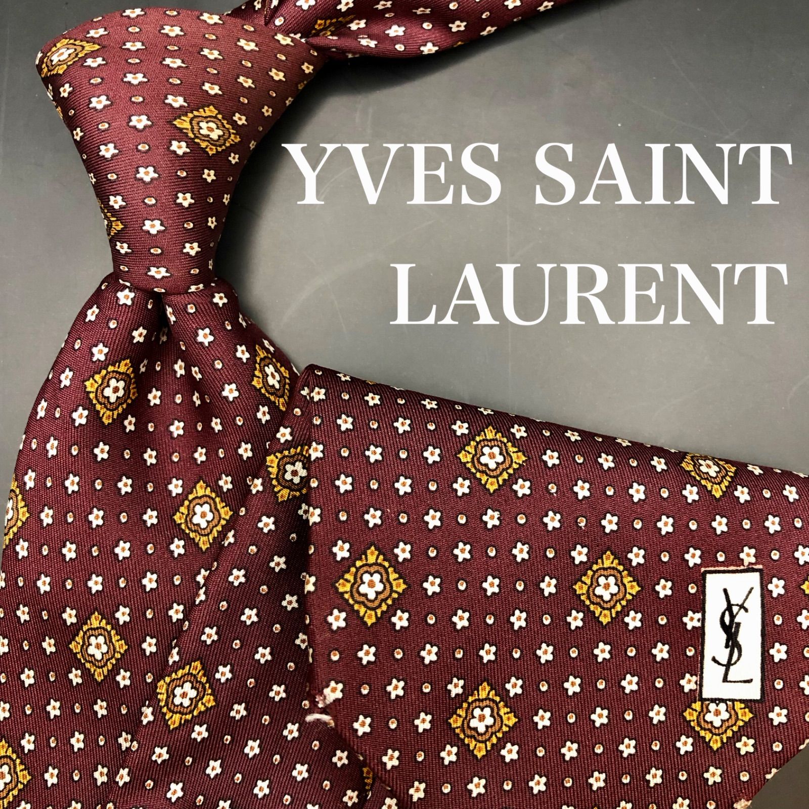 【極美品】Yves Saint Laurent ネクタイ ボルドー フラワー 花