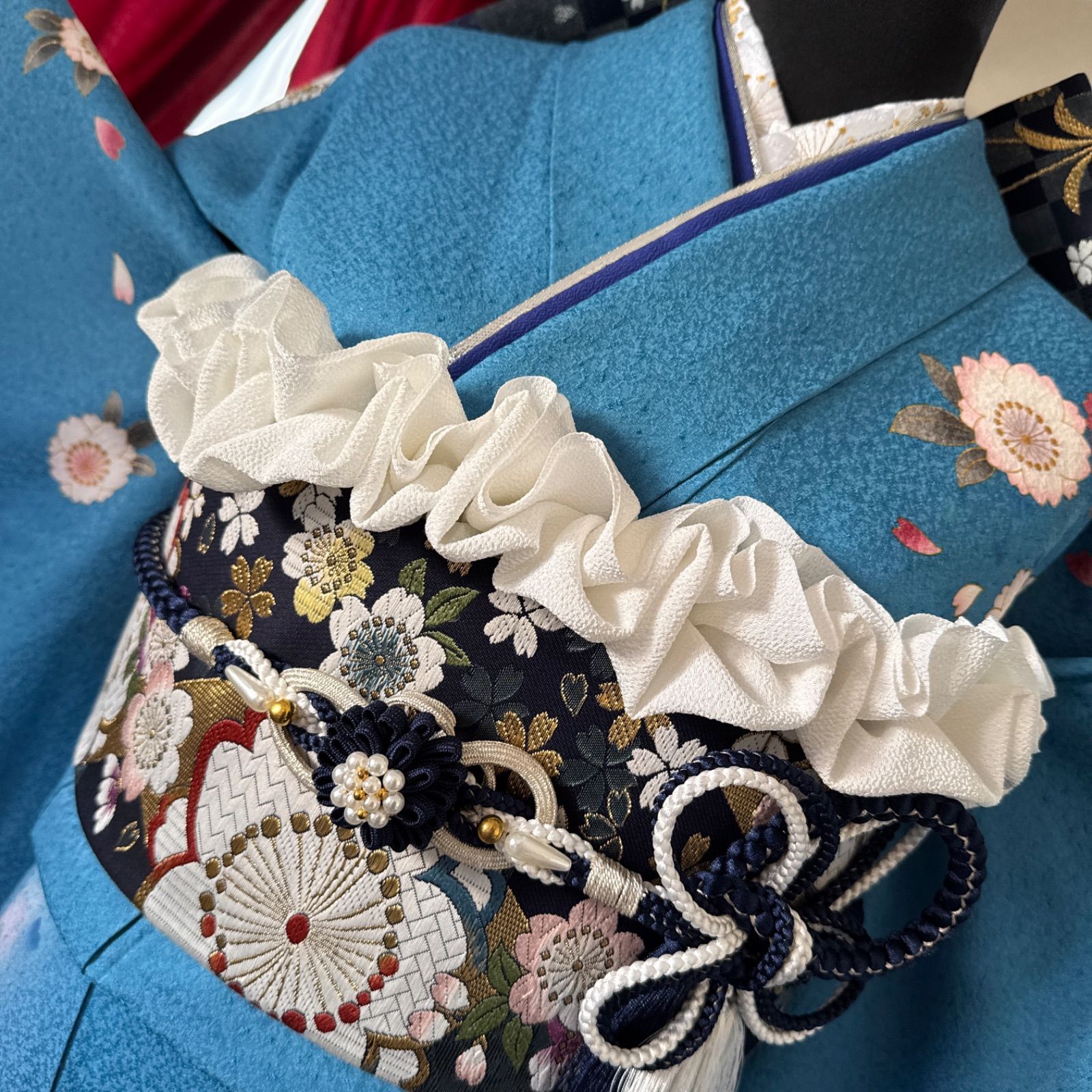 豪華振袖セット(4点)・袋帯・半衿・重ね衿・桜柄・駒刺繍・京都きもの