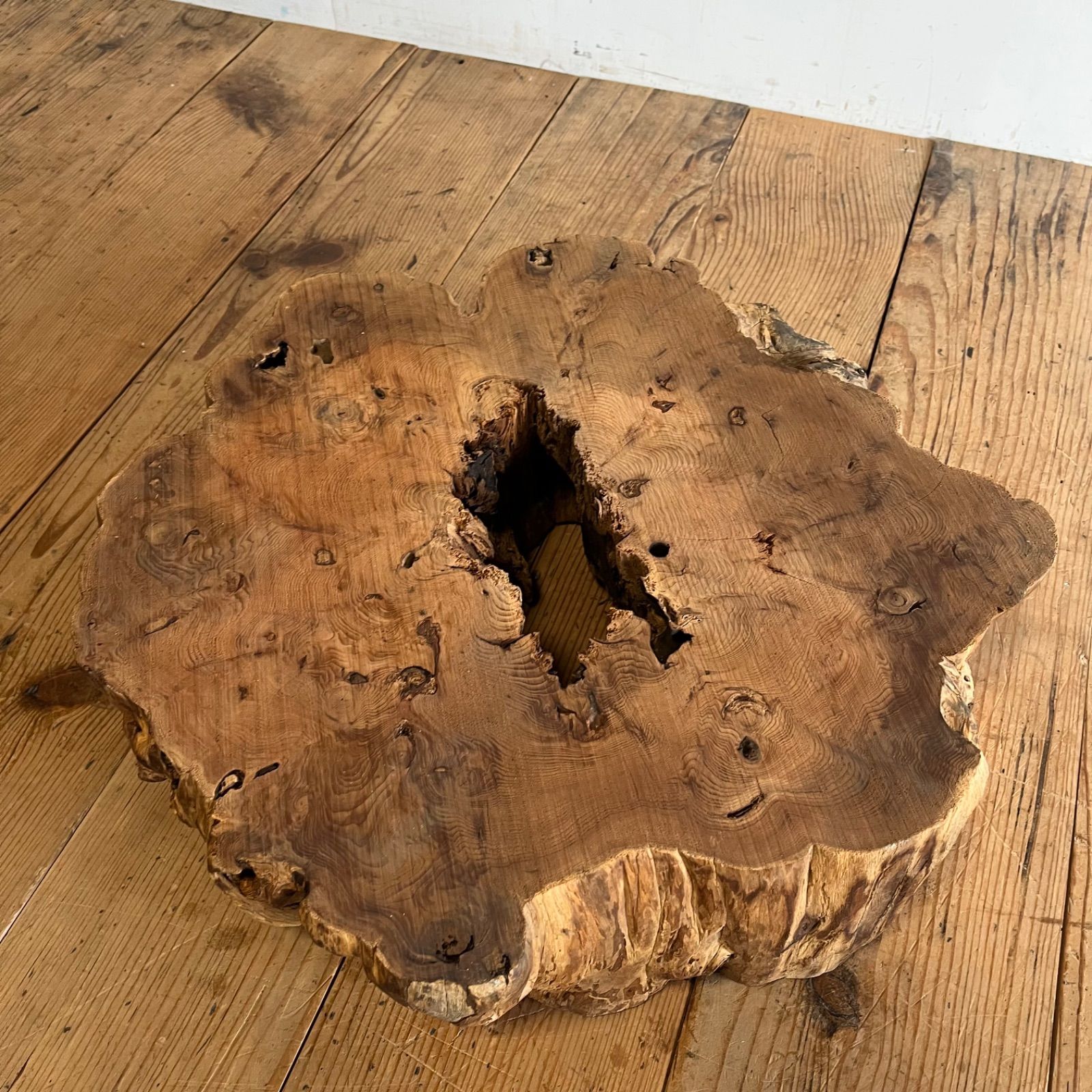 アンティーク 欅 ケヤキ 瘤 切り株 古材 花台 飾り台 無垢一枚 古道具