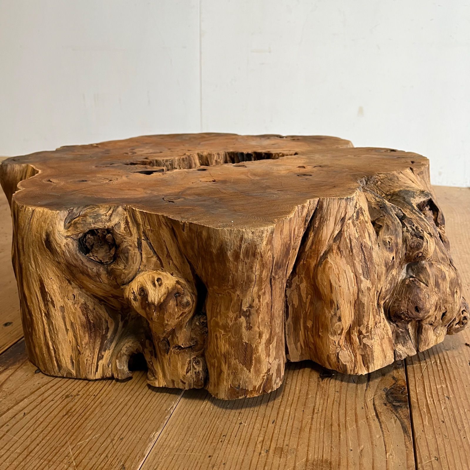 アンティーク 欅 ケヤキ 瘤 切り株 古材 花台 飾り台 無垢一枚 古道具