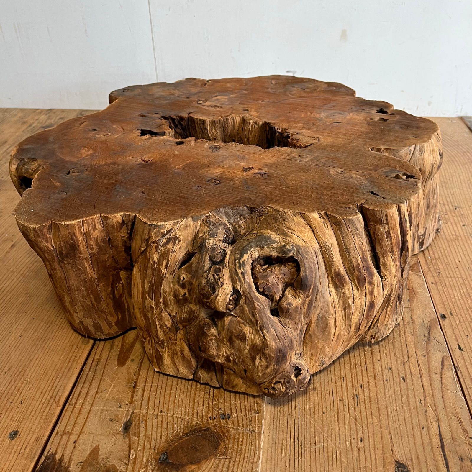 アンティーク 欅 ケヤキ 瘤 切り株 古材 花台 飾り台 無垢一枚 古道具