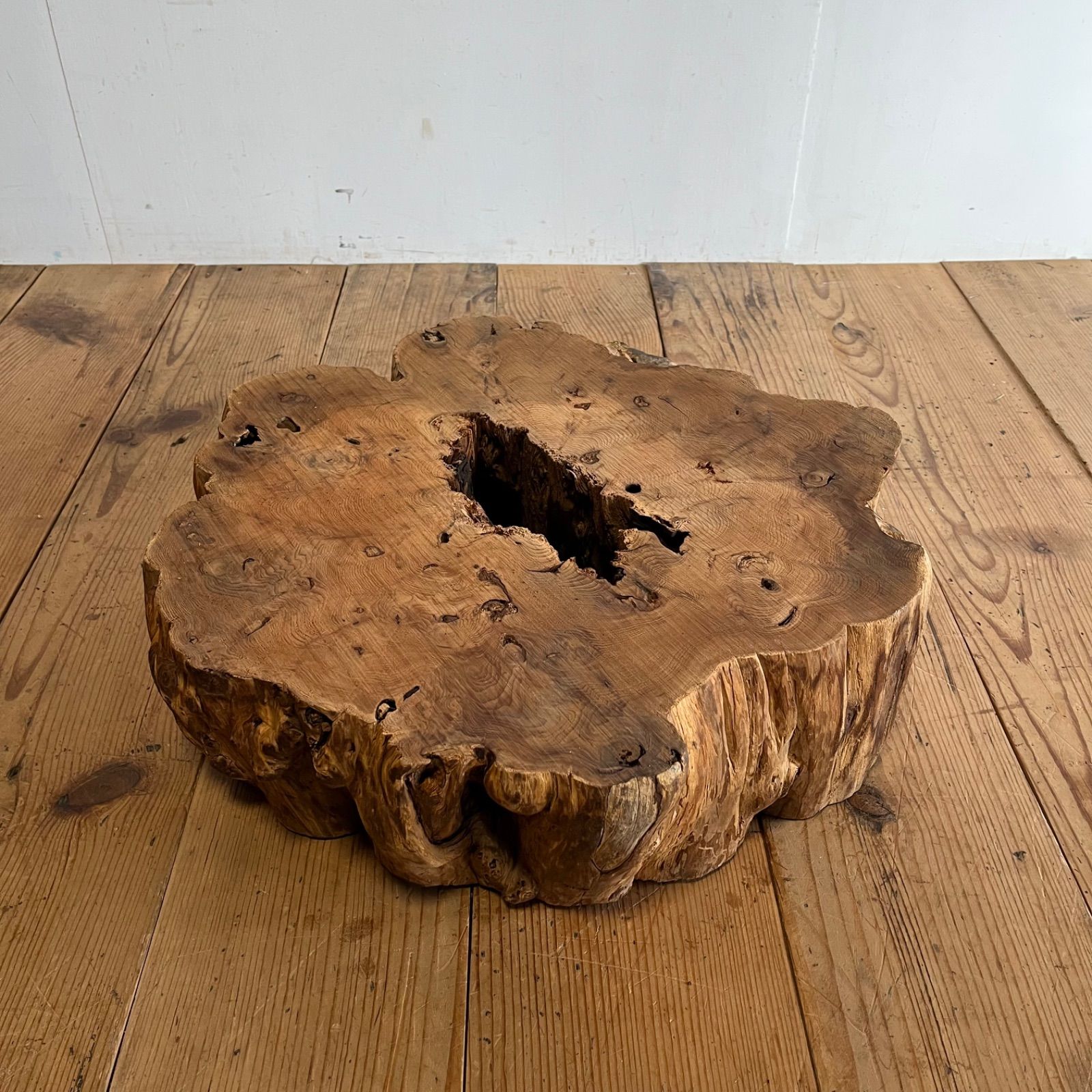 アンティーク 欅 ケヤキ 瘤 切り株 古材 花台 飾り台 無垢一枚 古道具