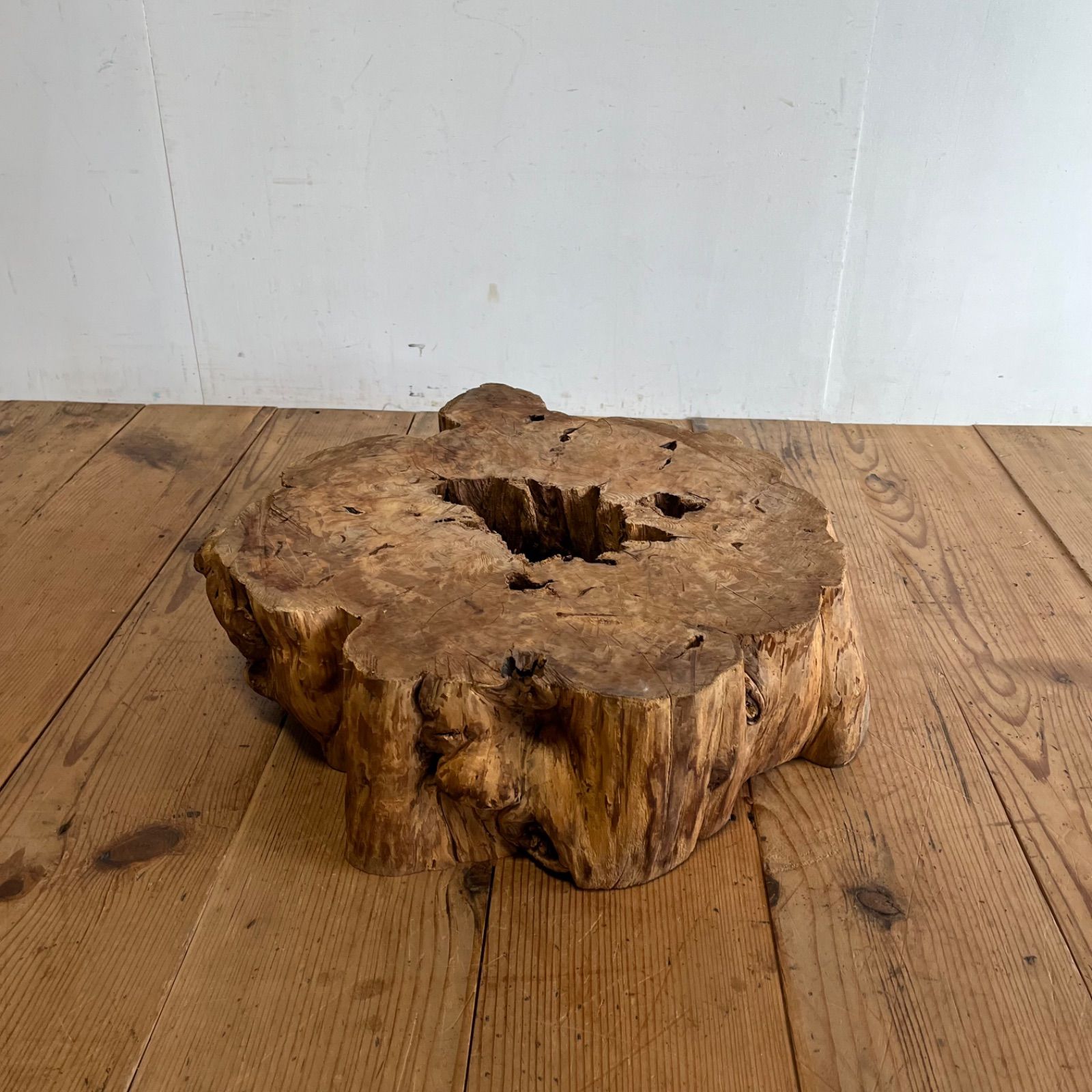 アンティーク 欅 ケヤキ 瘤 切り株 古材 花台 飾り台 無垢一枚 古道具