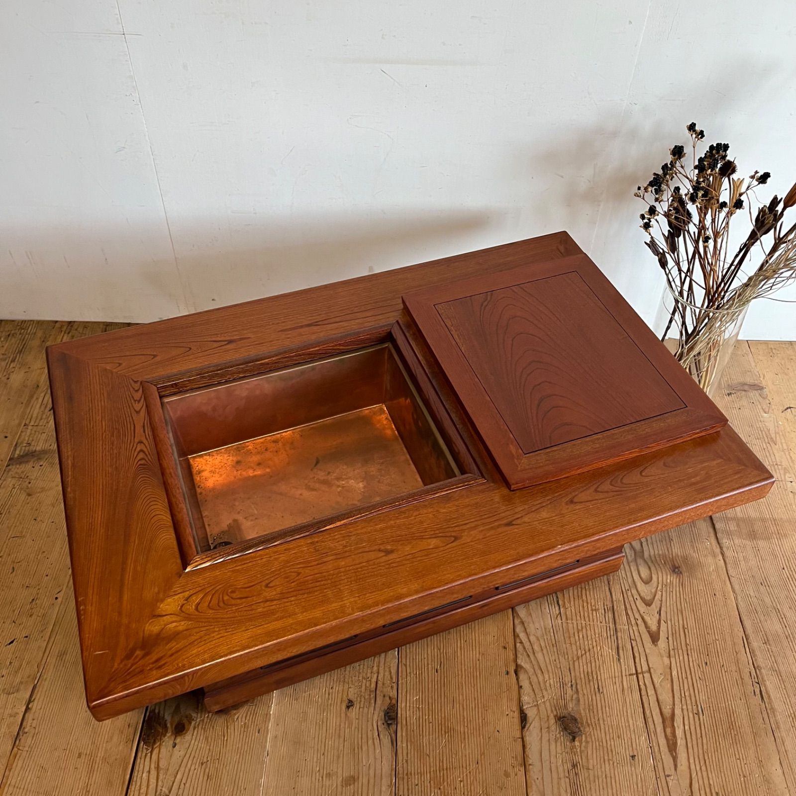 アンティーク 関西長火鉢 銅張り 古民家 家具 昭和レトロ 天然木材 欅