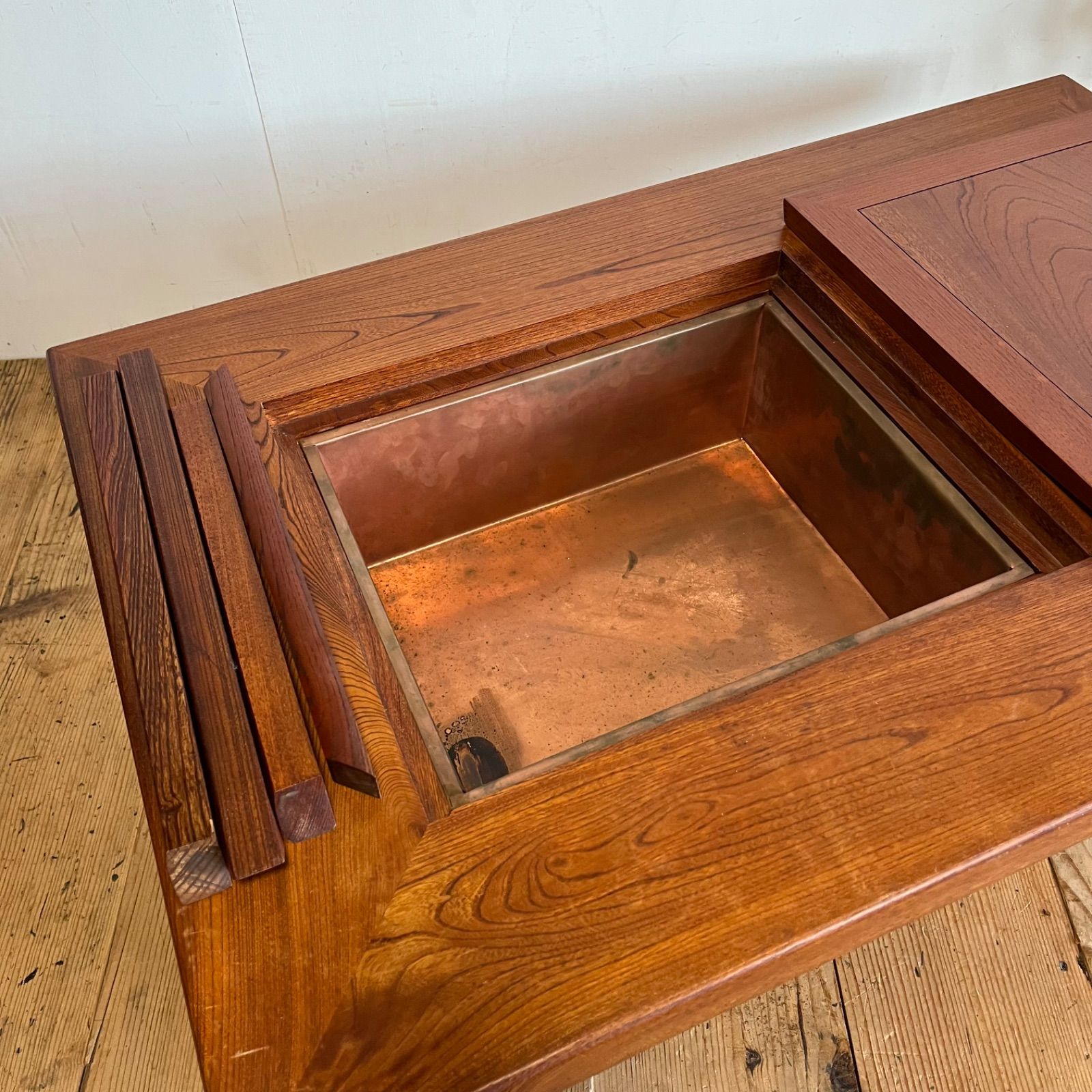 アンティーク 関西長火鉢 銅張り 古民家 家具 昭和レトロ 天然木材 欅