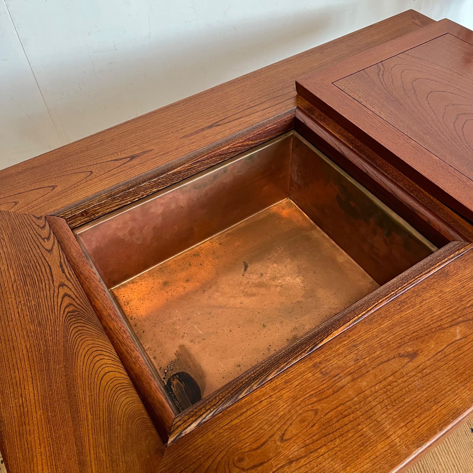 アンティーク 関西長火鉢 銅張り 古民家 家具 昭和レトロ 天然木材 欅