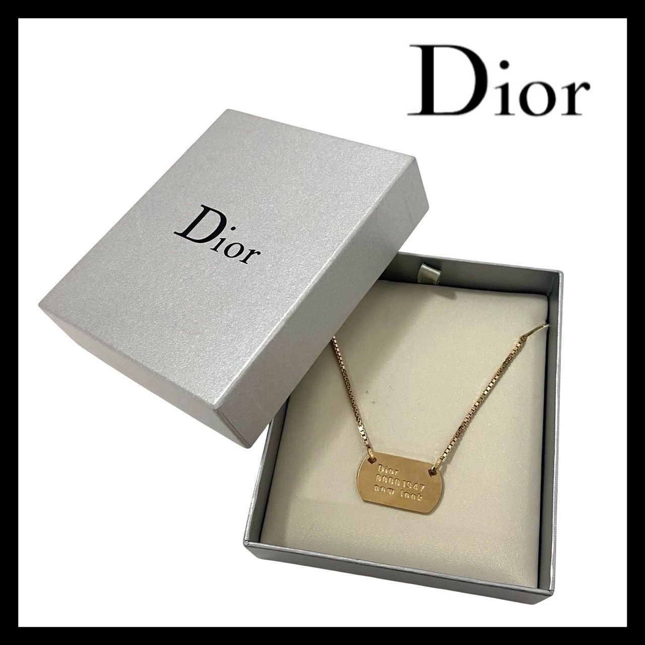 レディース M【Dior】1947 プレート ネックレス ゴールド/金 カラー 