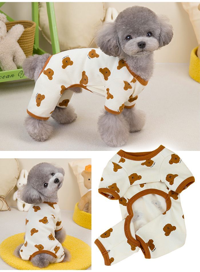 XLサイズ】ロンパース クマ柄 可愛い 犬服 つなぎ カバーオール 犬 服