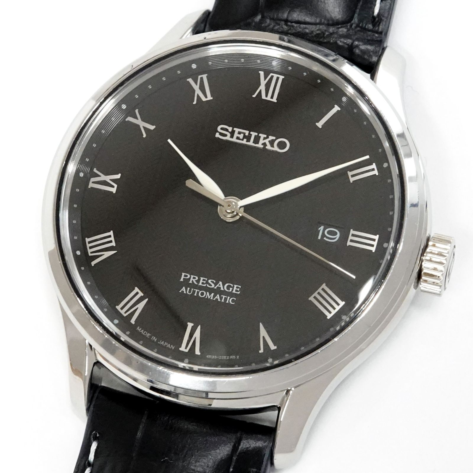 SEIKO セイコー プレザージュ 4R35-02S0 メンズ 自動巻き SS|レザーベルト 黒文字盤