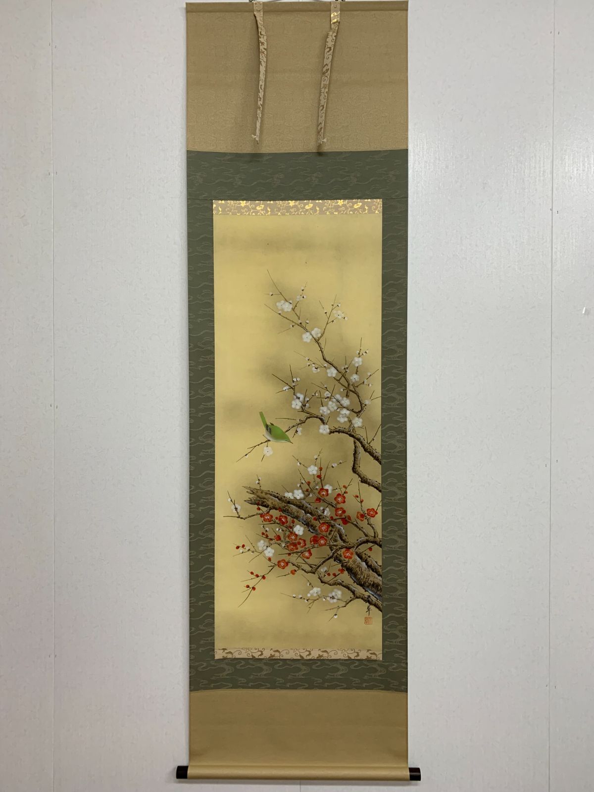 掛け軸】348 下条春草「梅に鶯」#茶掛 #掛軸 #古美術 #骨董 #お値下げ
