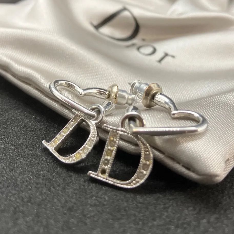 Christian Dior ディオール ピアス ラインストーン シルバー ハート