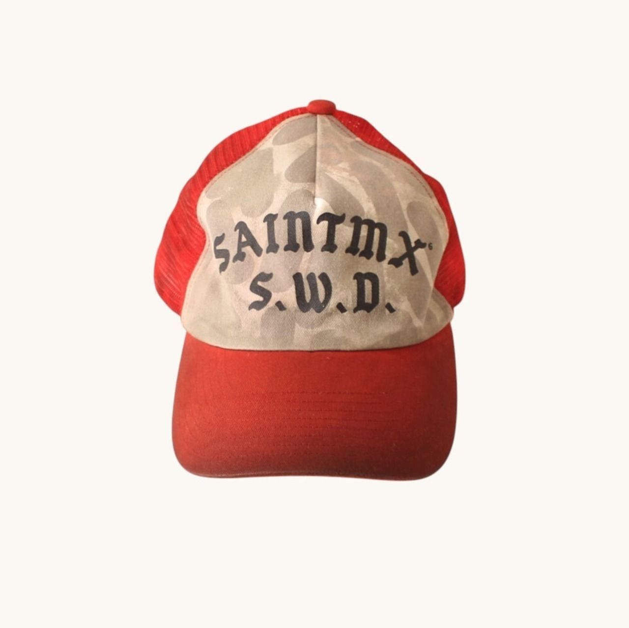 SAINT Mxxxxxx セントマイケル メッシュキャップ 日本製 ユーズド加工 赤 （w-2620102）