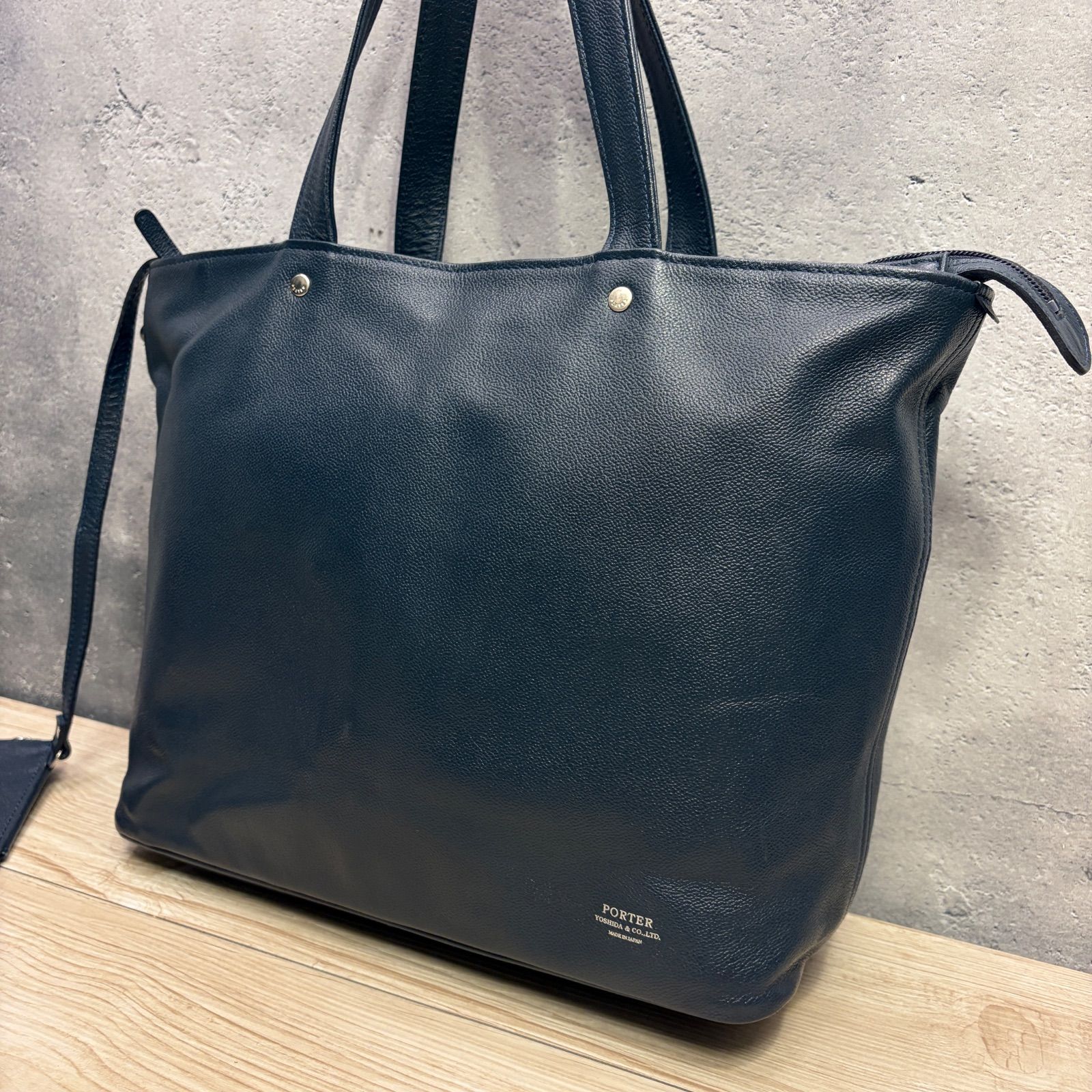 ✨PORTER LINK レザー トートバッグ ネイビー 本革 ポーチ付 高級 
