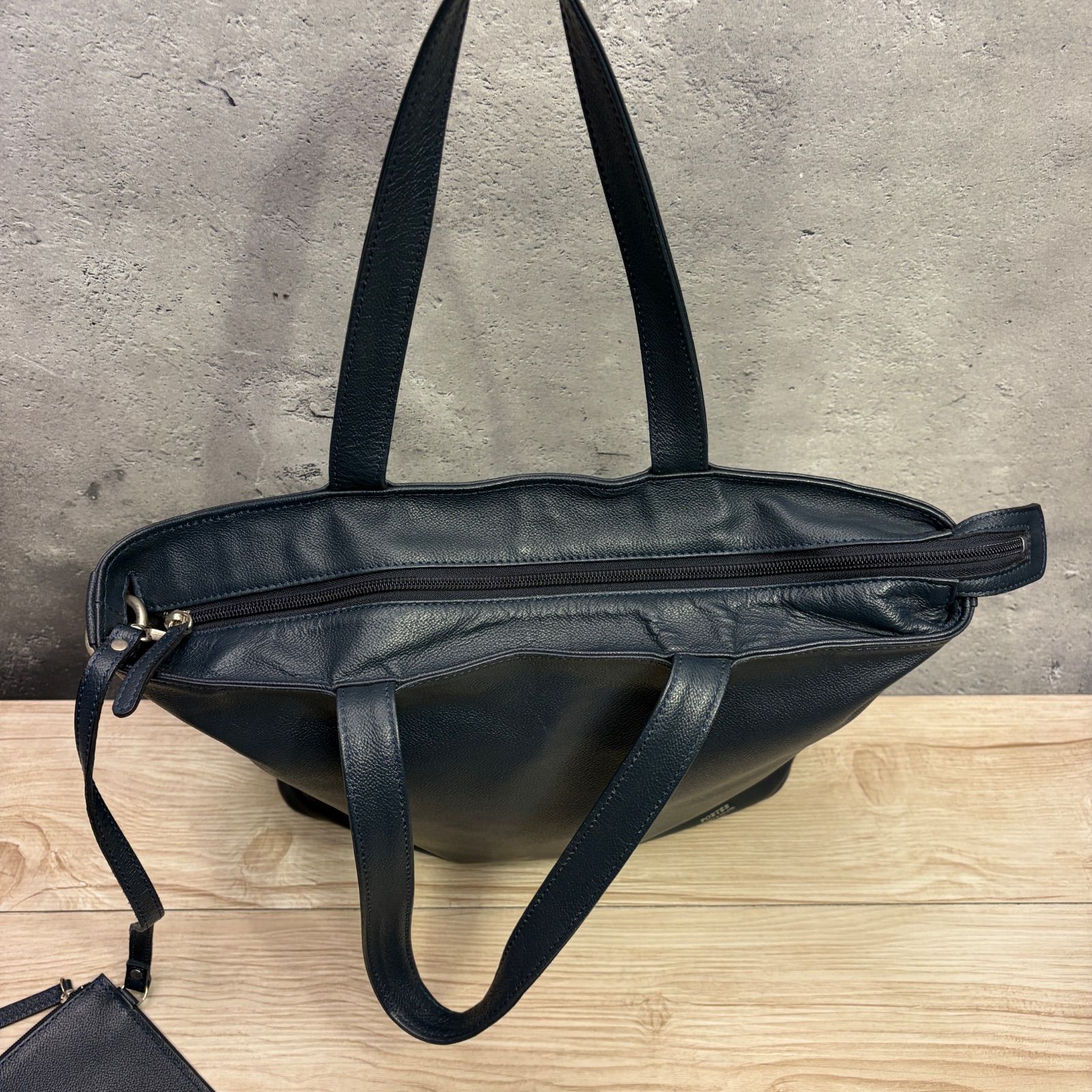 ✨PORTER LINK レザー トートバッグ ネイビー 本革 ポーチ付 高級 