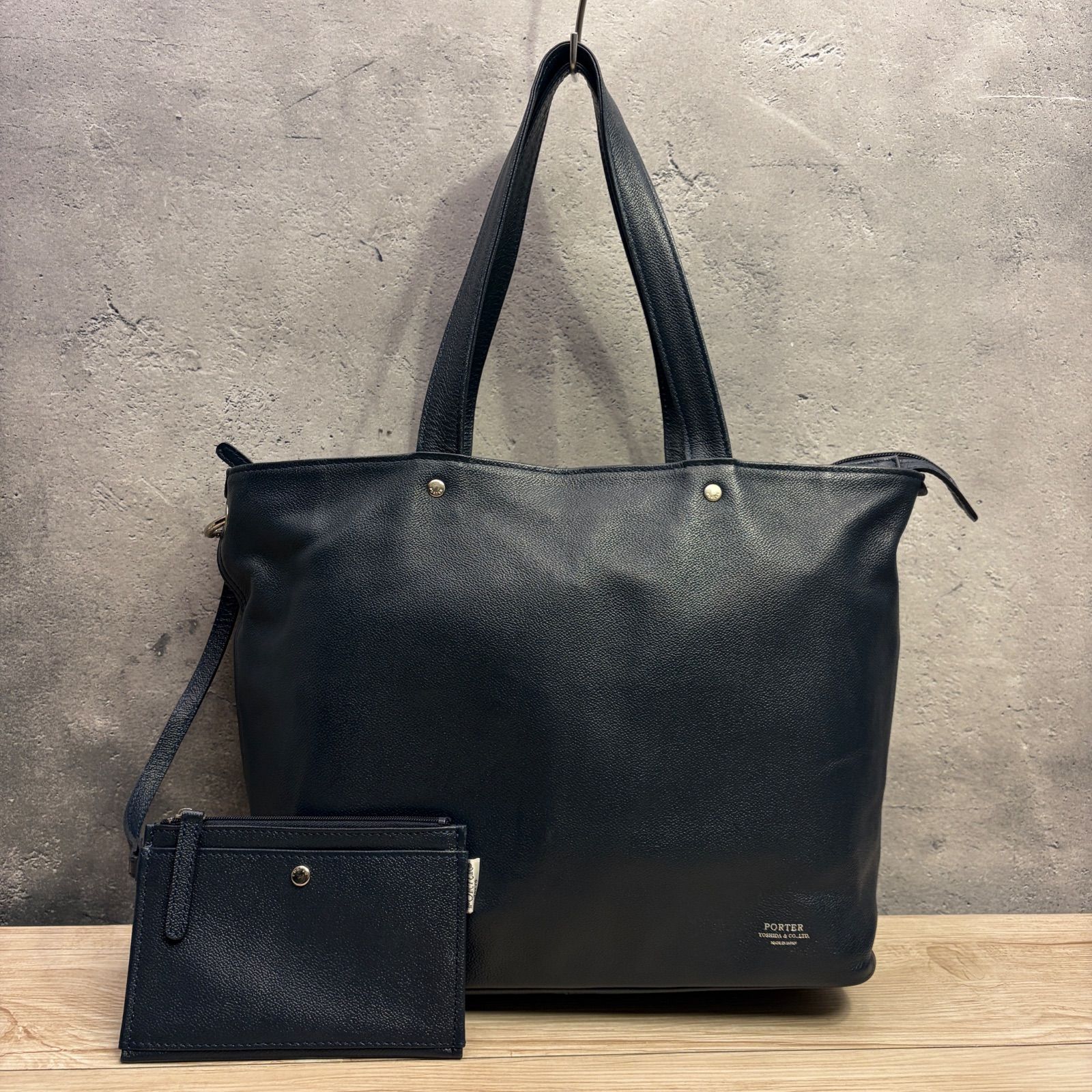✨PORTER LINK レザー トートバッグ ネイビー 本革 ポーチ付 高級 