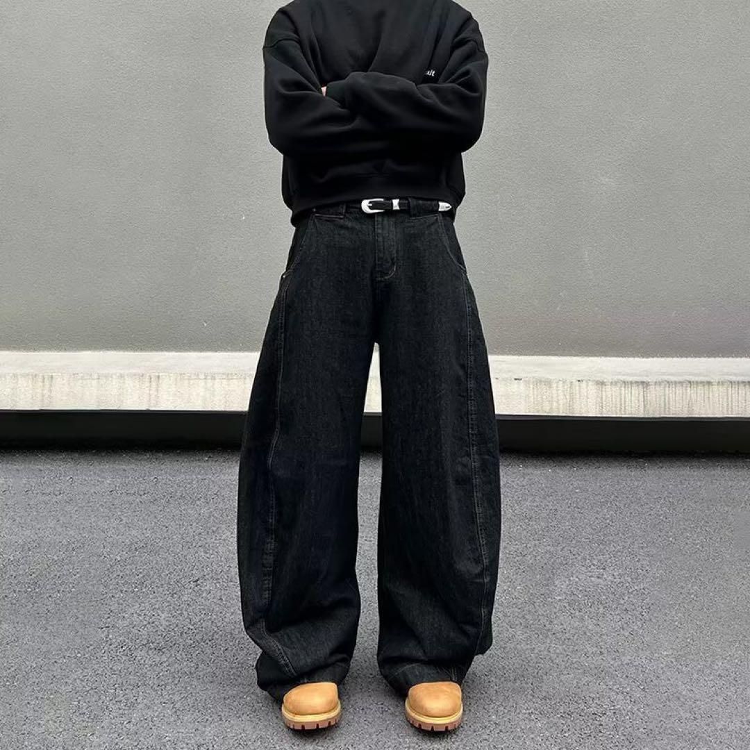 トレンド】極太 バギーデニム ブラック Y2K ストリート 韓国 - メルカリ