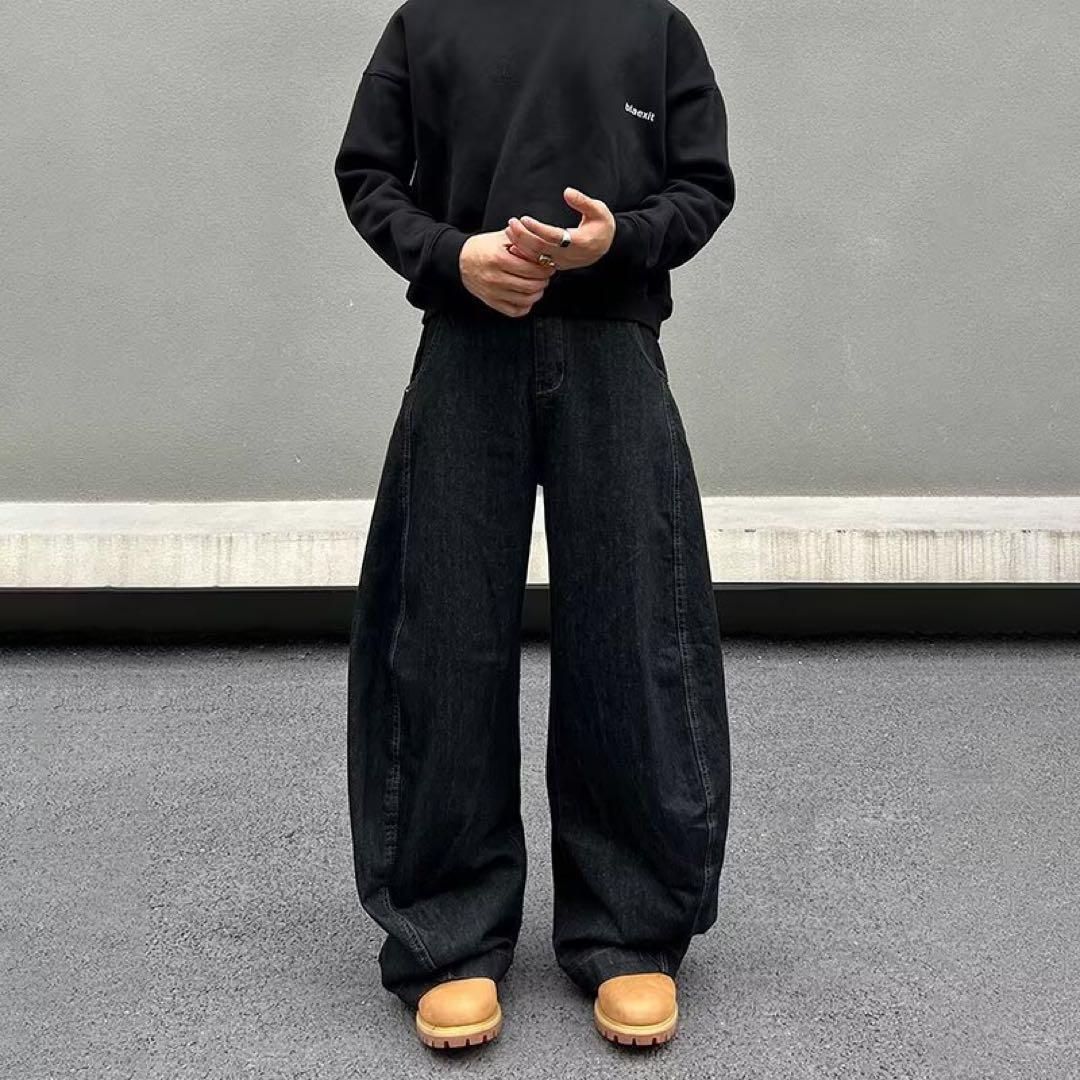 トレンド】極太 バギーデニム ブラック Y2K ストリート 韓国 - メルカリ