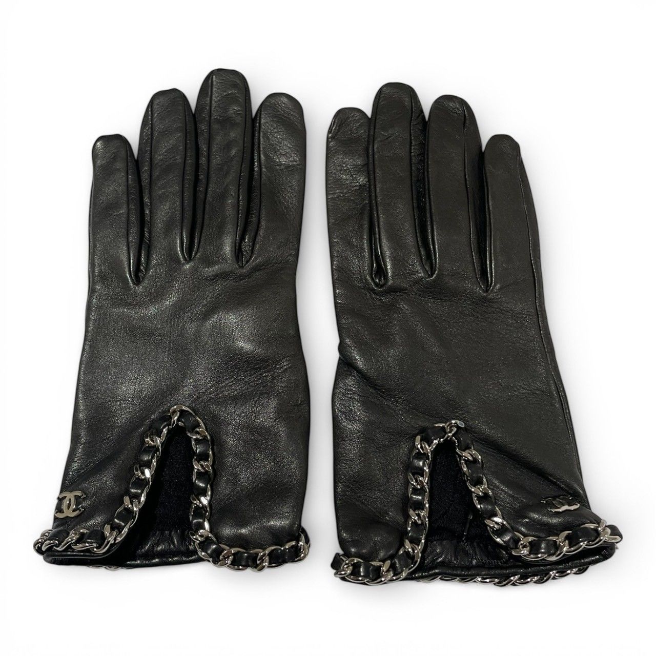 CHANEL (シャネル) ココマーク チェーン装飾レザーグローブ ブラック 7