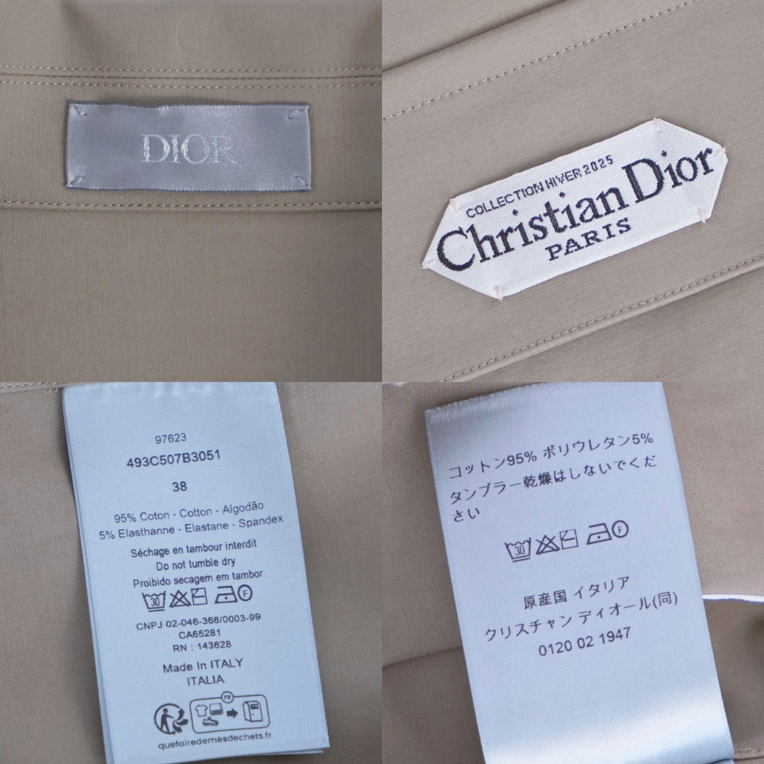 極美品 ディオールオム DIOR HOMME 25AW サファリシャツ ジャケット 長袖 シグネチャータグ トップス 38(S~M) 極美品 ディオールオム DIOR HOMME 25AW サファリシャツ ジャケッ
