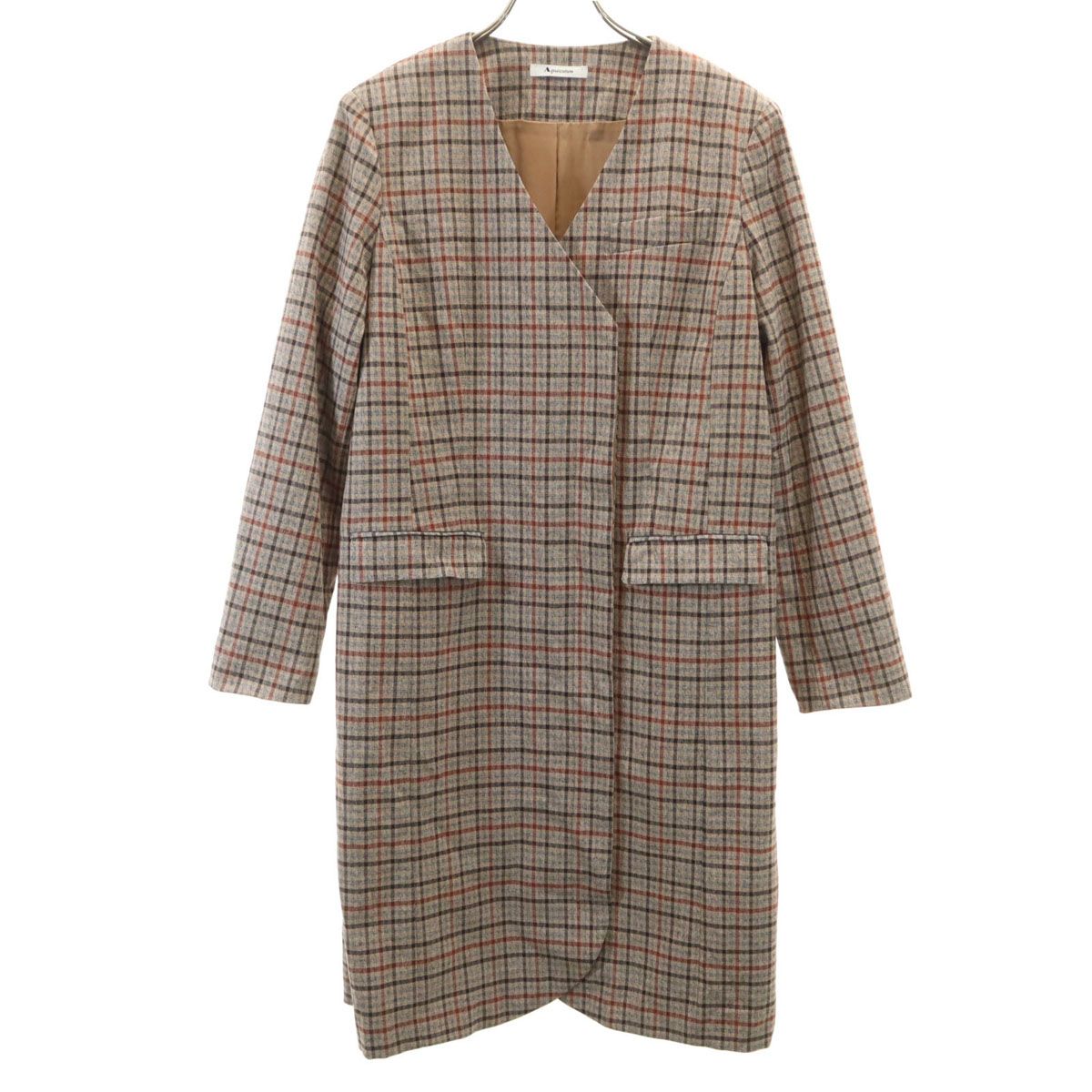 Aquascutum アクアスキュータム チェック柄 ノーカラーコート M
