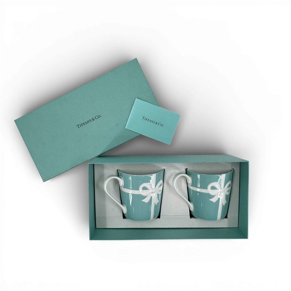 美品 TIFFANY アベニュー ブルー リボン マグセット 2個セット 箱付き