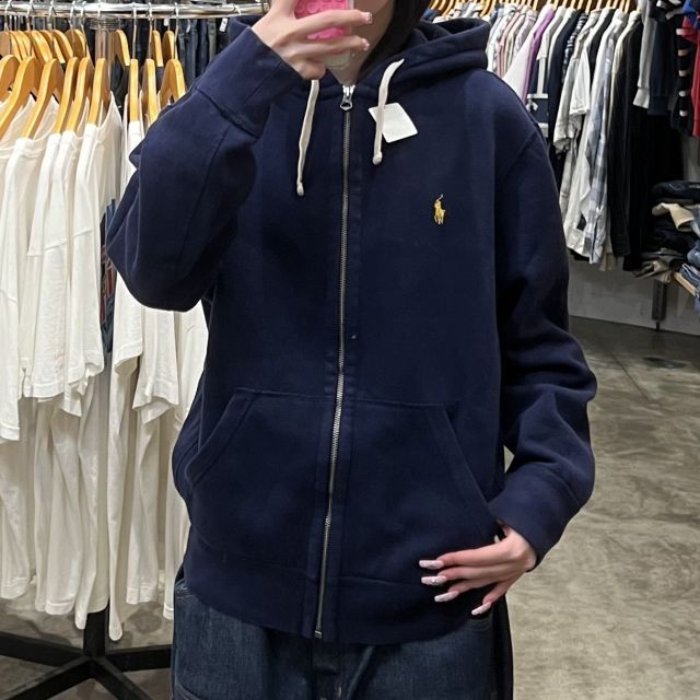 【売り切り】ラルフローレン　ジップアップパーカー Sサイズ相当 ネイビー POLO RALPH LAUREN - ポロラルフローレン ジップパーカー ビックポニー