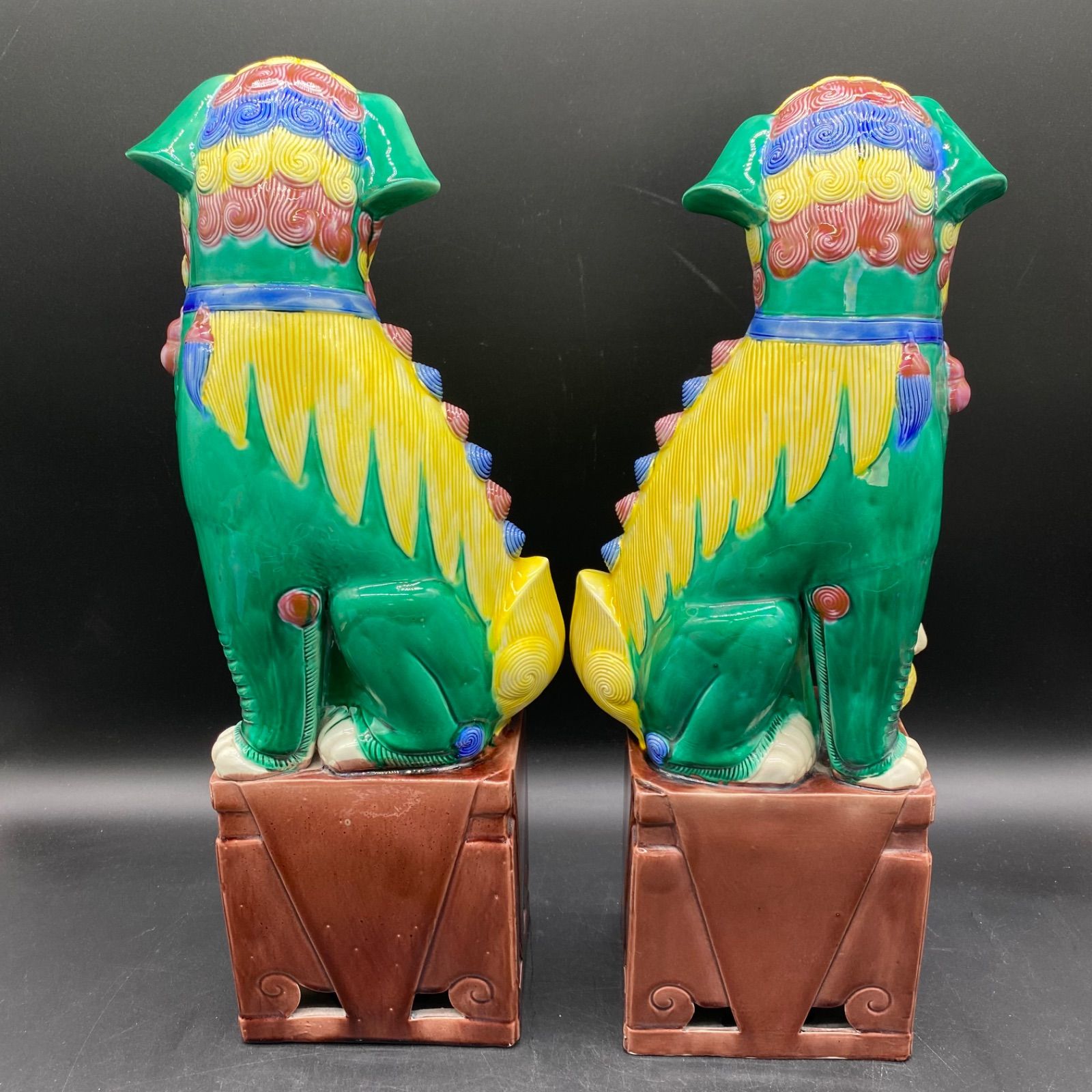 A162＊月末SALE価格27日まで＊【希少】獅子像 一対 狛犬 陶器製 玉獅子